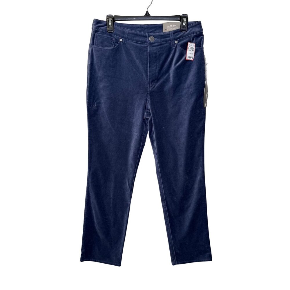 Soft Surroundings Women’s Blue Velour Pants Stretch Straight Leg Size 10 NWT